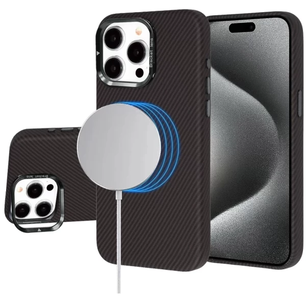 LEATHER CARBON MAGSAFE WITH STAND - BROWN (I4)  IPHONE 15 PRO MAX