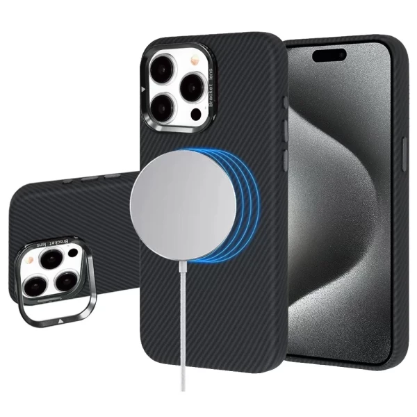 LEATHER CARBON MAGSAFE WITH STAND - BLACK (I2)  IPHONE 16 PRO MAX