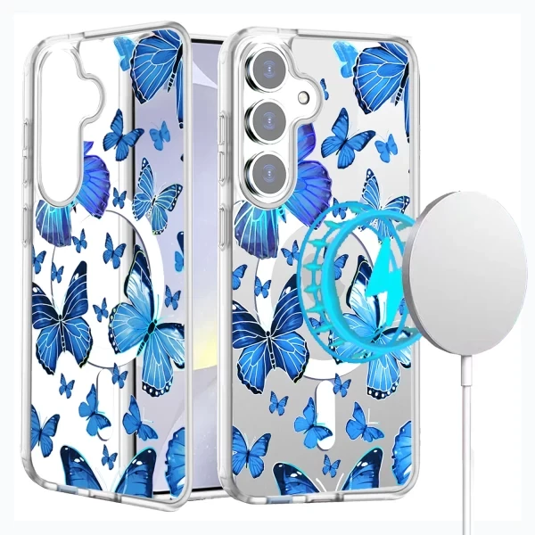 AMUSE MAGSAFE CLEAR - BLUE BUTTERFLIES  GALAXY S25 PLUS
