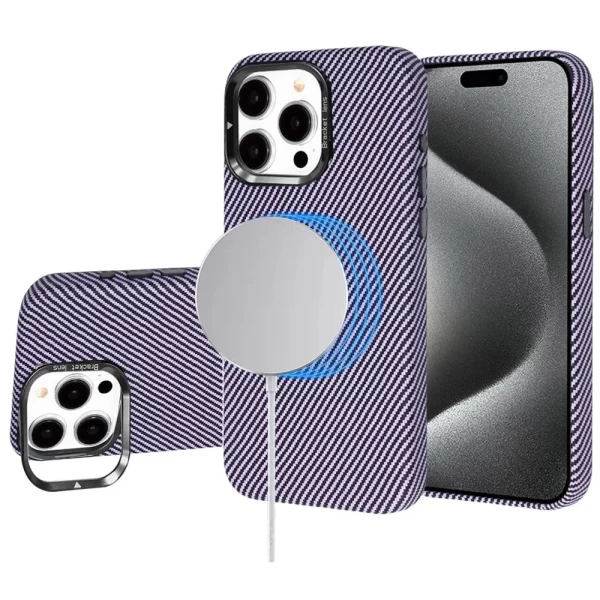 LEATHER CARBON MAGSAFE WITH STAND - PURPLE (I8)  IPHONE 15 PRO MAX