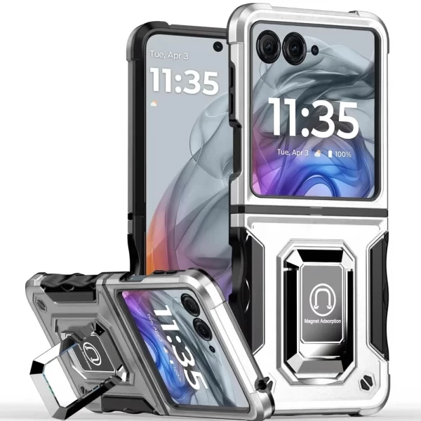 OPTIMUM Magnetic Ring Stand Hybrid Case - SILVER MOTO RAZR 2024