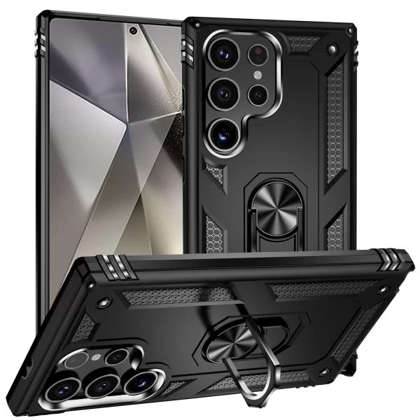 Hybrid ARMOR WITH RING STAND CASE - BLACK GALAXY S25 ULTRA