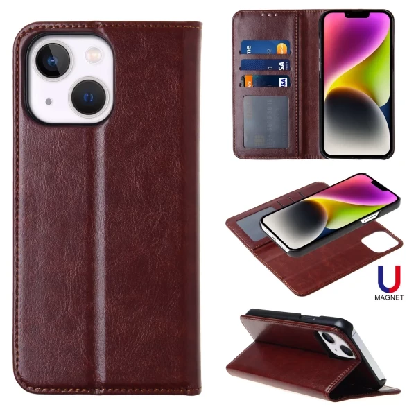 CONVEYOR LEATHER MAGNETIC WALLET - BROWN  IPHONE 14/13