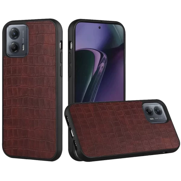 Hard PU Leather Croc Design Hybrid Case - DARK BROWN  MOTO EDGE PLUS 2023