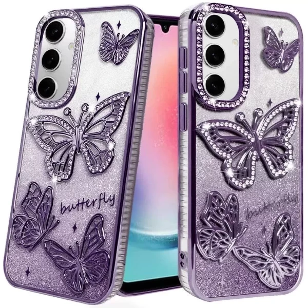 Butterfly Freedom Shimmer Glitter Thick TPU Case Cover - PURPLE Galaxy A26 5G