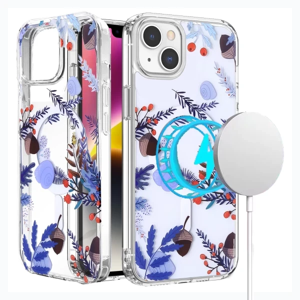 AMUSE MAGSAFE CLEAR - TEAL FLORAL LEAVES (F1)  IPHONE 14/13