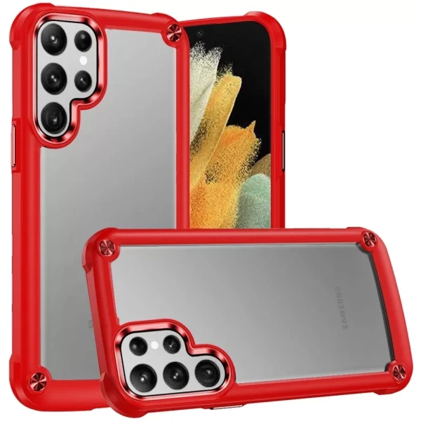 Transparent Hybrid Case with Metal Buttons - RED  GALAXY S21 ULTRA